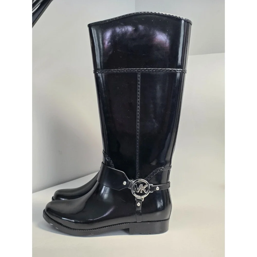 Michael Kors‎ MK Women's Rain Boots Size 6 M Black Tall Waterproof Rubber Riding